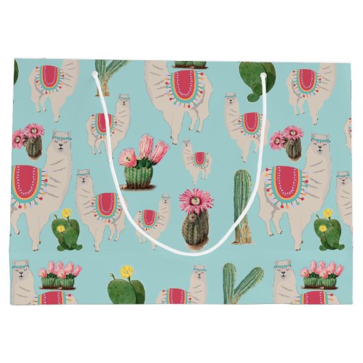 Niedliches Fiesta Llama & Cactus Pattern Große Geschenktüte (Rückseite)