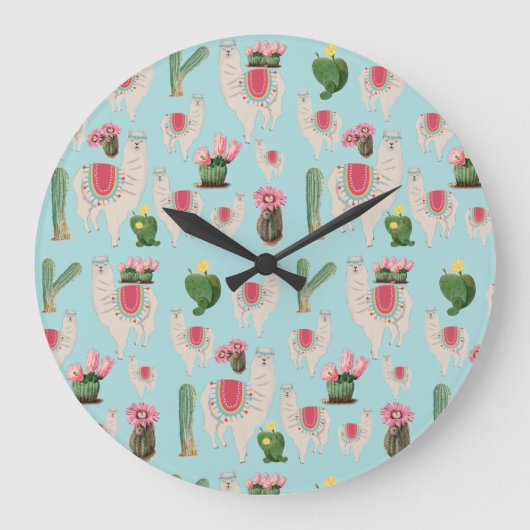 Niedliches Fiesta Llama & Cactus Pattern  Große Wanduhr (Vorderseite)