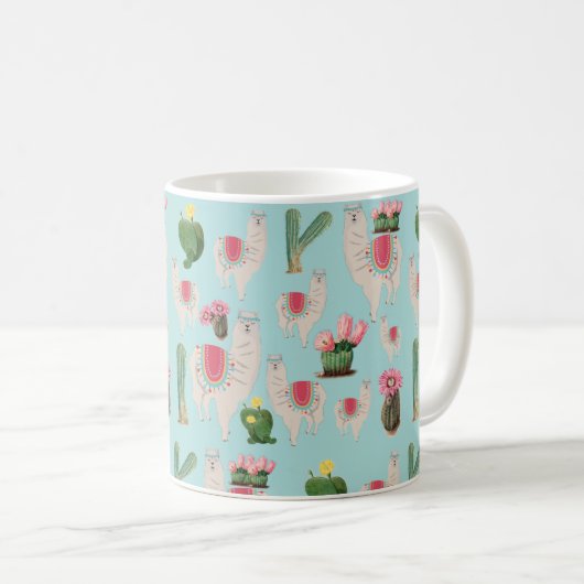 Niedliches Fiesta Llama & Cactus Pattern Kaffeetasse (VorderseiteRechts)