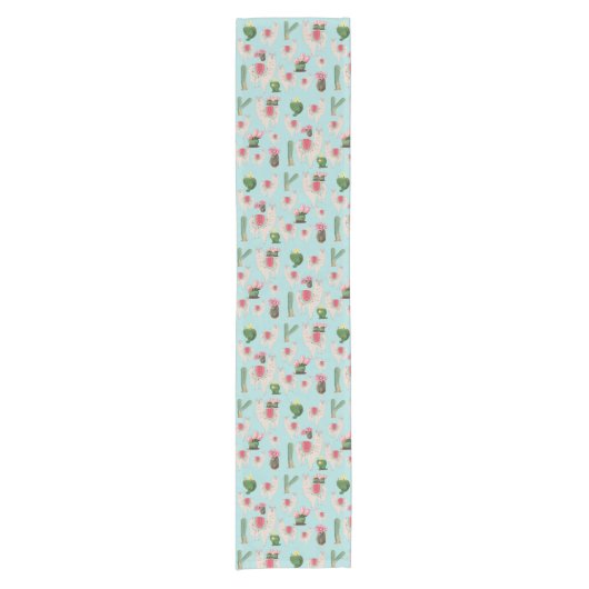 Niedliches Fiesta Llama & Cactus Pattern Kurzer Tischläufer (Vorderseite)