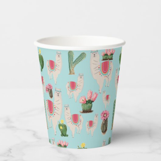 Niedliches Fiesta Llama & Cactus Pattern Pappbecher (Vorderseite)
