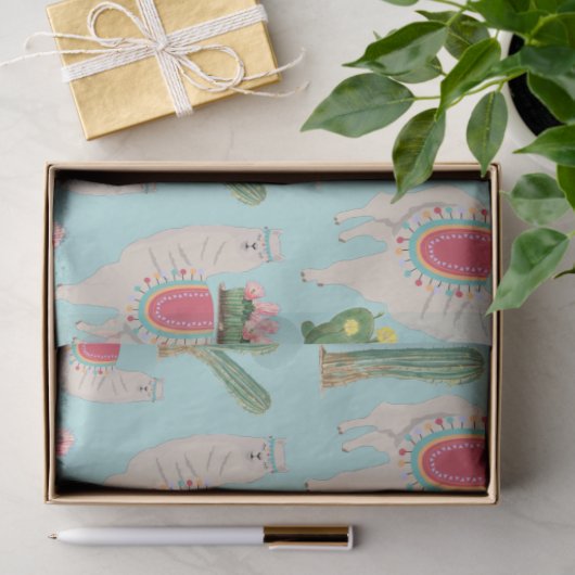 Niedliches Fiesta Llama & Cactus Pattern Seidenpapier (Geschenk)