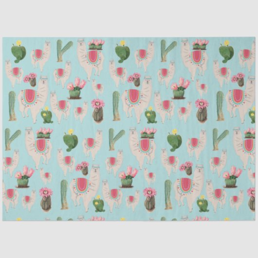 Niedliches Fiesta Llama & Cactus Pattern Seidenpapier (Vorderseite)