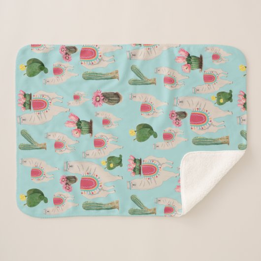 Niedliches Fiesta Llama & Cactus Pattern Sherpadecke (Vorderseite (Horizontal))