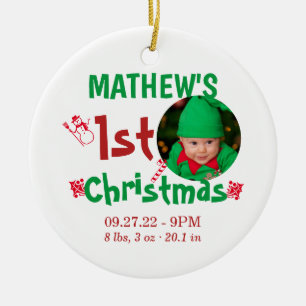 Niedliches First Christmas Baby Birth Stats Foto Keramik Ornament