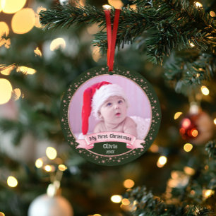 Niedliches First Christmas Baby Girl Zwei Foto Kee Ornament