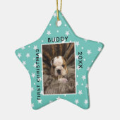 Niedliches First Christmas Puppy Foto Keramik Ornament (Links)