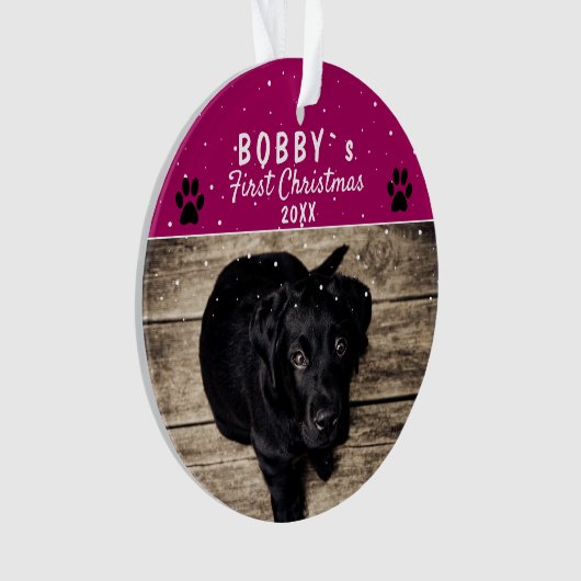 Niedliches First Puppy Christmas Paw Lila Dog Foto Ornament (Vorderseite)