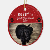 Niedliches First Puppy Christmas Paw Red Dog Foto Keramik Ornament (Links)