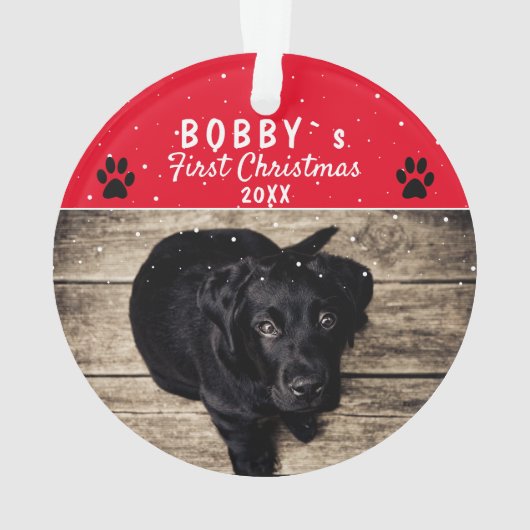 Niedliches First Puppy Christmas Paw Red Dog Foto Ornament (Rückseite)