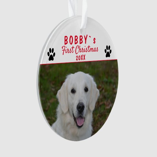 Niedliches First Puppy Christmas Paw Red Dog Foto Ornament (Vorderseite)