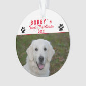 Niedliches First Puppy Christmas Paw Red Dog Foto Ornament (Vorderseite)