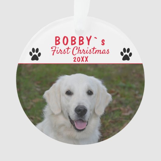 Niedliches First Puppy Christmas Paw Red Dog Foto Ornament (Vorderseite)