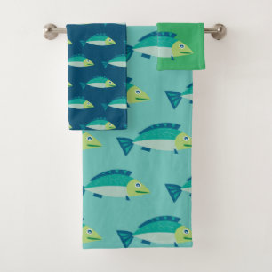 Niedliches Fisch-Muster-aquamarines grün-blaues Badhandtuch Set