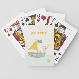 Niedliches Fischen Bären Star Sailboat Kids Monogr Spielkarten