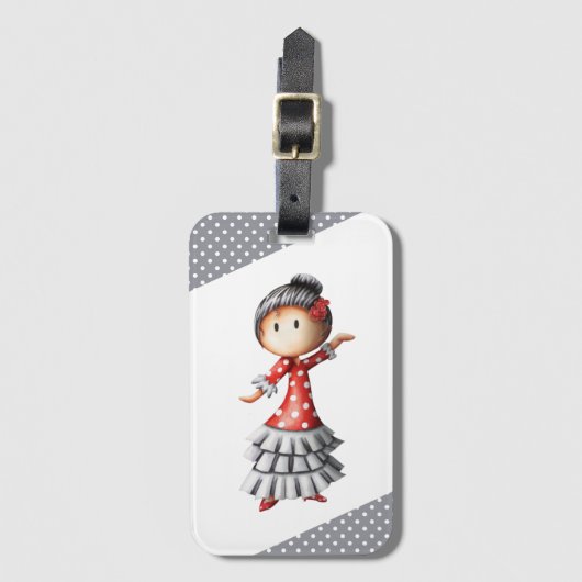 Niedliches Flamenco Sevillana Dancer Gepäckanhänger (Vorderseite Vertikal)