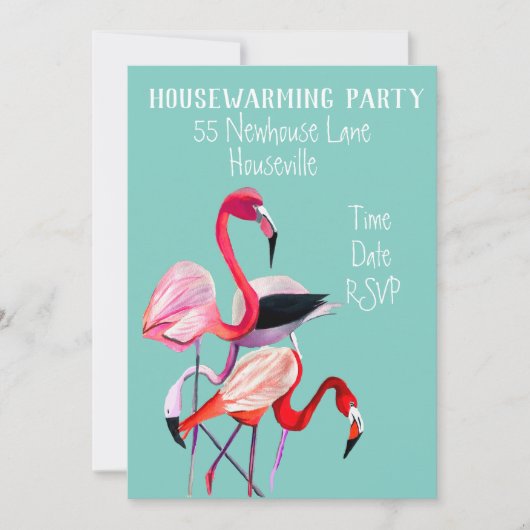 Niedliches Flamingo Aquarellwochenwärme Party Einladung (Vorderseite)