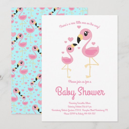 Niedliches Flamingo Baby Dusche Tropical Beach The Einladung (Vorne/Hinten)