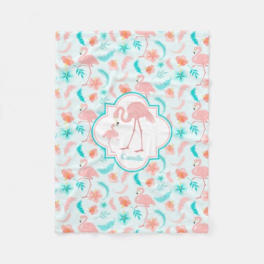 Niedliches Flamingo-Mama-und Baby-Muster Fleecedecke (Vorderseite)