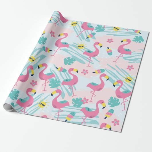 Niedliches Flamingo Mint Grün tropisches Muster Geschenkpapier (Ungerollt)