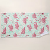 Niedliches Flamingo Muster individuelle Name Badet Strandtuch (Vorderseite)