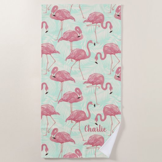 Niedliches Flamingo Muster individuelle Name Badet Strandtuch (Vorderseite)