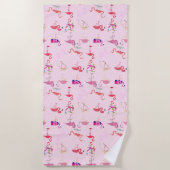 niedliches Flamingo Muster Sommer tropisches Rosa Strandtuch (Vorderseite)
