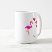 Niedliches Flamingo-Paar, Herz & Kalligrafie Kaffeetasse (VorderseiteRechts)
