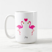 Niedliches Flamingo-Paar, Herz & Kalligrafie Kaffeetasse (Links)