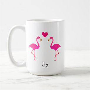 Niedliches Flamingo-Paar, Herz & Kalligrafie Kaffeetasse