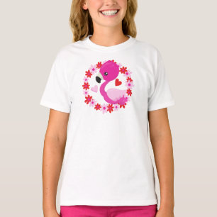 Niedliches Flamingo, rosa Flamingo, Vogel, Blume, T-Shirt