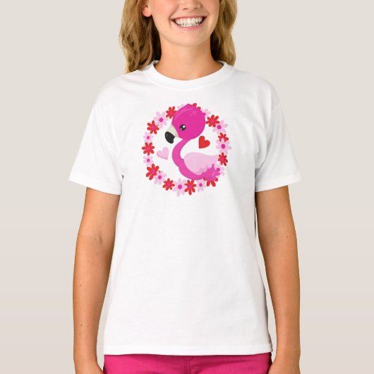 Niedliches Flamingo, rosa Flamingo, Vogel, Blume,  T-Shirt (Vorderseite)