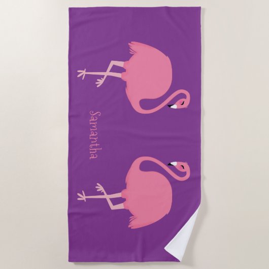 Niedliches Flamingos individuelle Name Badetuch (Vorderseite)