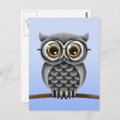 Niedliches, flauschiges graues Owl mit Brille, Lig Postkarte (Vorne/Hinten)