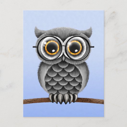 Niedliches, flauschiges graues Owl mit Brille, Lig Postkarte (Vorderseite)