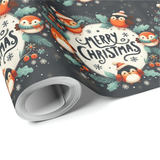 Niedliches flauschiges Weihnachtsmonster Magnet Geschenkpapier (Rolleneckpunkt)