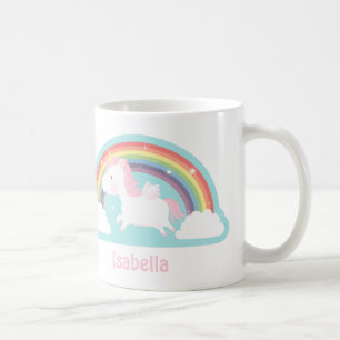 Niedliches fliegendes Einhorn und Regenbogen Mädch Kaffeetasse