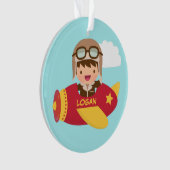 Niedliches Flieger-Jungen-Flugzeug scherzt Ornament (Vorderseite)