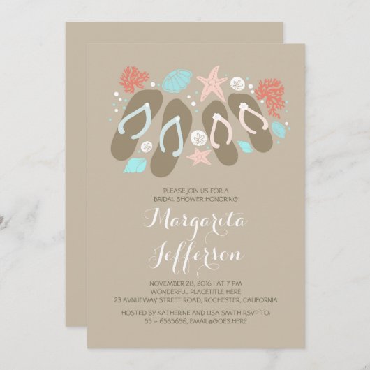 niedliches Flip Flops Beach Brautparty lädt ein Einladung (Vorne/Hinten)