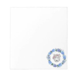 Niedliches floral Blue Hydrangea Wolf Design Notep Notizblock