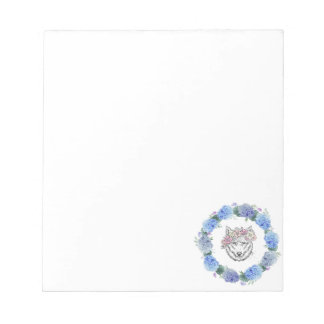 Niedliches floral Blue Hydrangea Wolf Design Notep Notizblock