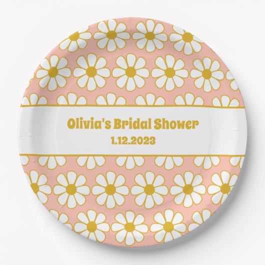 Niedliches floral Daisy Muster Mustard Pink Pappteller (Vorderseite)