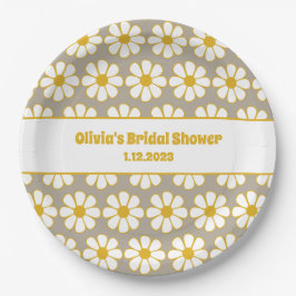 Niedliches floral Daisy Muster Mustard White Grau Pappteller
