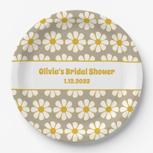 Niedliches floral Daisy Muster Mustard White Grau Pappteller (Vorderseite)