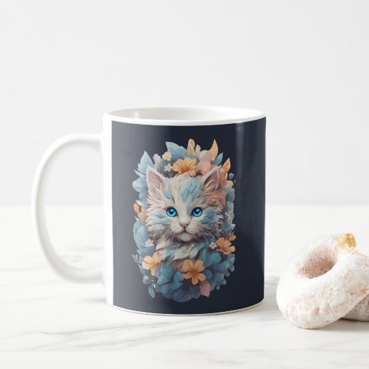 Niedliches, florales Katzenplash Kaffeetasse (Mit Donut)