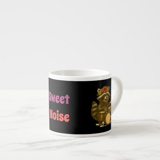 Niedliches florales Raccoon Playing Guitar & Drum  Espressotasse (Vorderseite Rechts)
