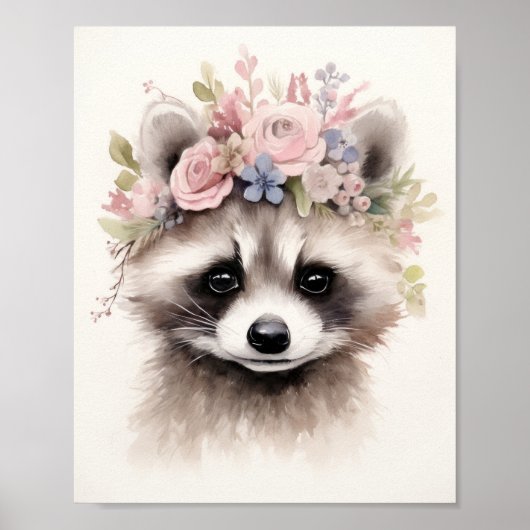 Niedliches florales Raccoon Poster (Vorne)