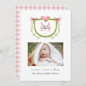 Niedliches florales Wappen mit Monogram Baby Girl Ankündigung (Vorne/Hinten)