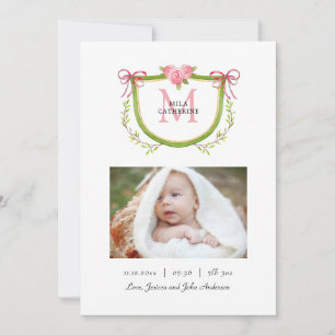 Niedliches florales Wappen mit Monogram Baby Girl Ankündigung