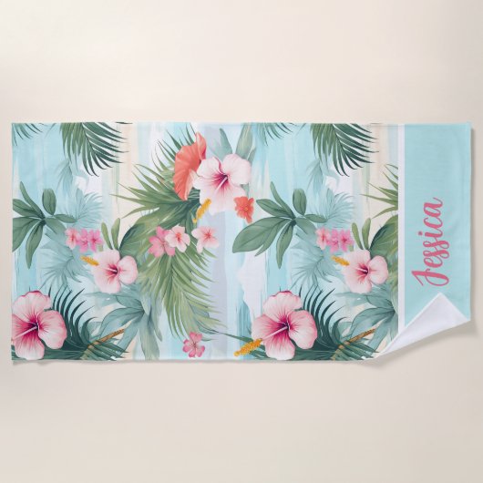 Niedliches Florals Tropical Beach Summer Pattern Strandtuch (Vorderseite)